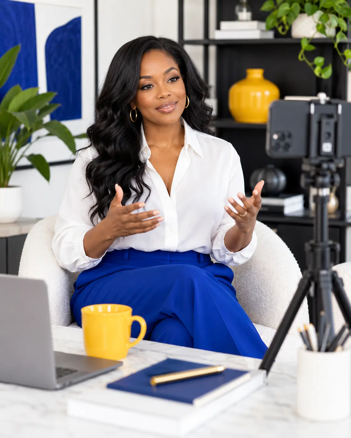 Creator recording a lesson in her studio