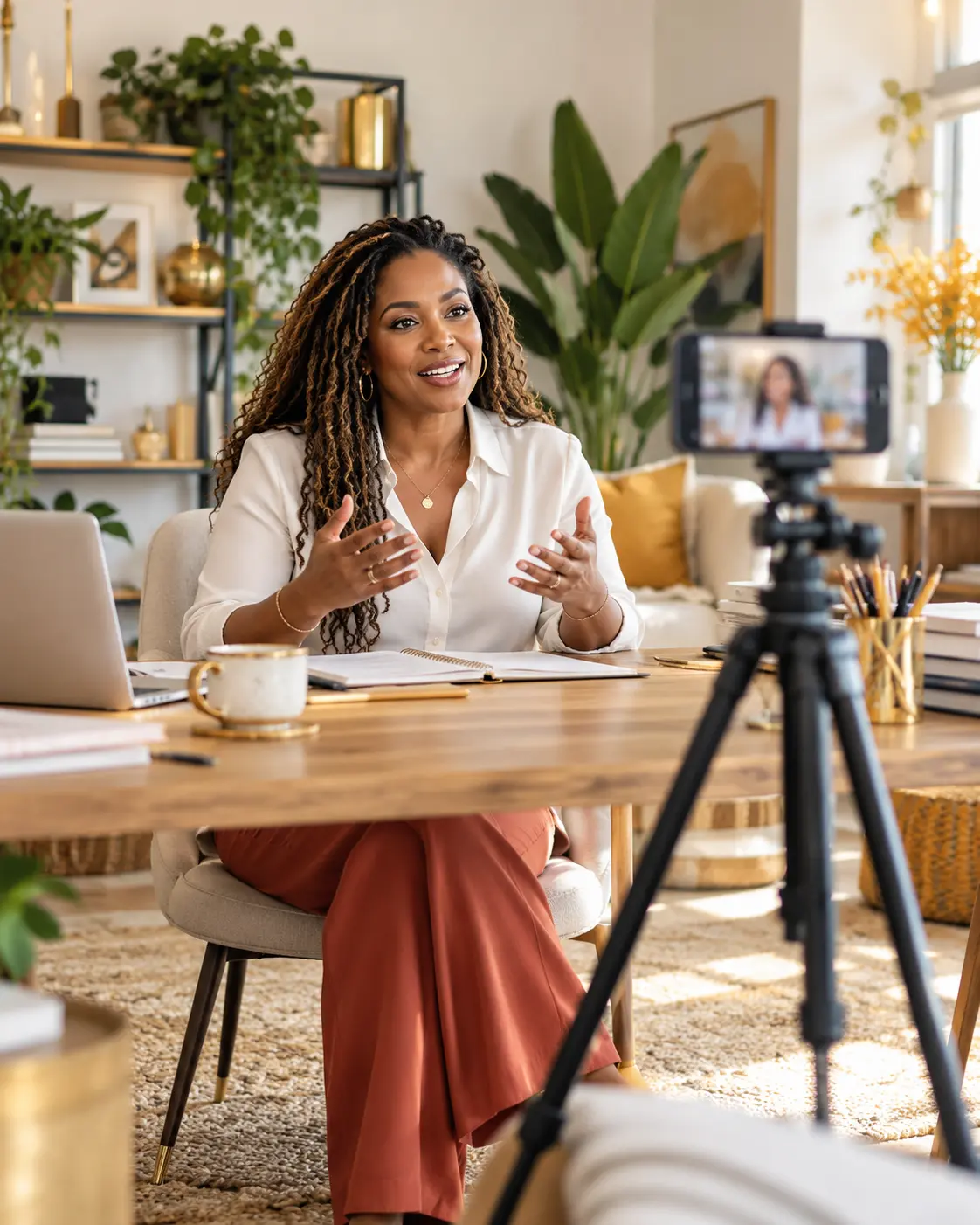 Consultant teaching a business lesson on camera